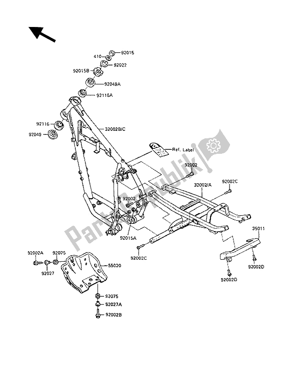 Toutes les pièces pour le Cadre du Kawasaki KLR 250 1992