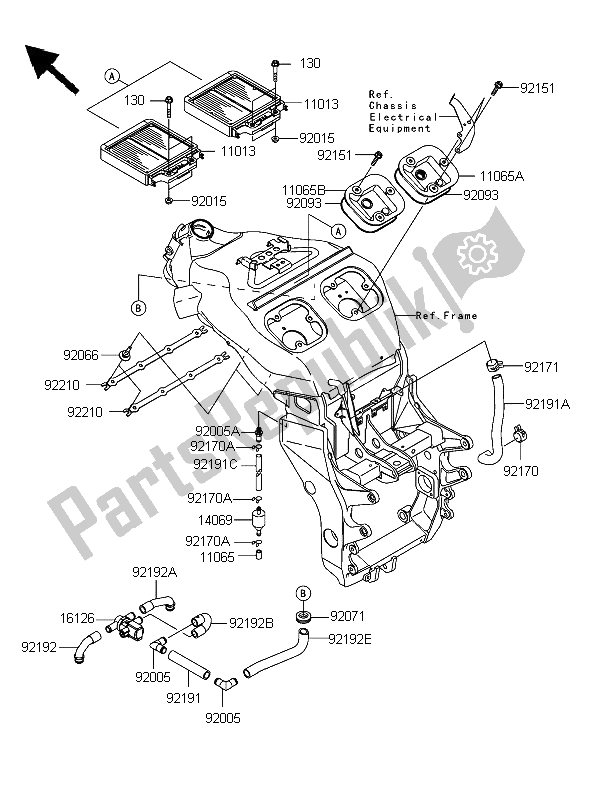 All parts for the Air Cleaner of the Kawasaki Ninja ZX 12R 1200 2006