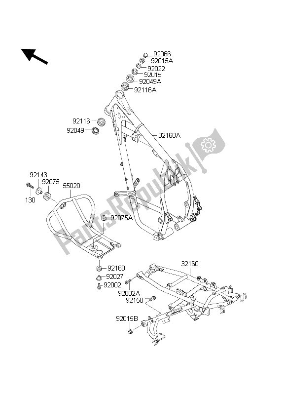 All parts for the Frame of the Kawasaki KLR 650C 2004