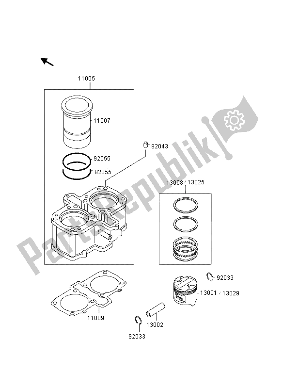 All parts for the Cylinder & Pistons of the Kawasaki EN 500 1995