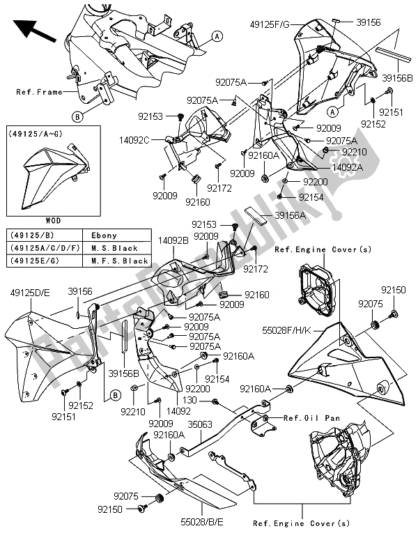 All parts for the Cowling Lowers of the Kawasaki Z 800 ABS BEF 2014