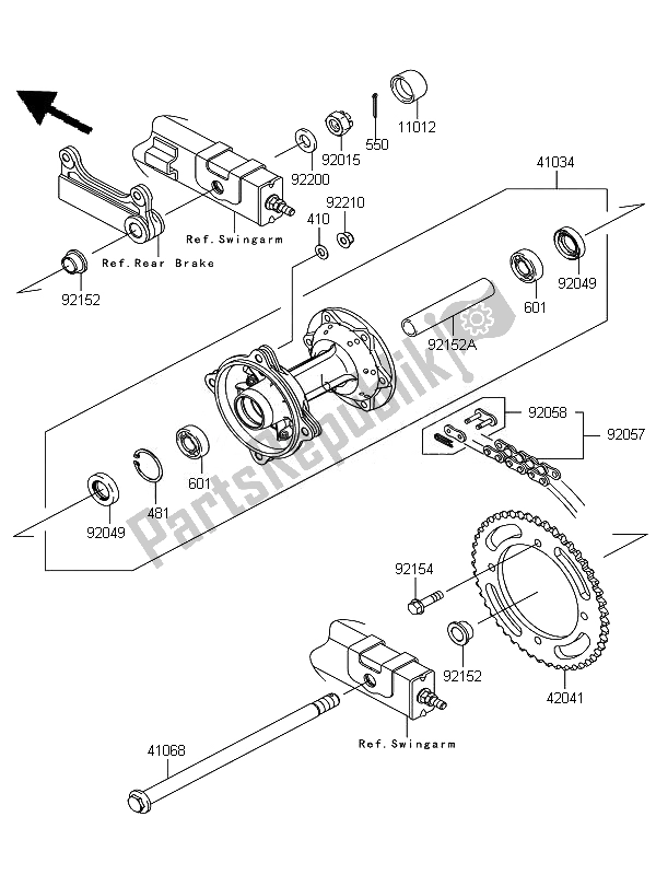 Tutte le parti per il Mozzo Posteriore del Kawasaki D Tracker 125 2010