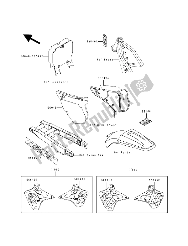 Tutte le parti per il Etichetta del Kawasaki KX 125 1990