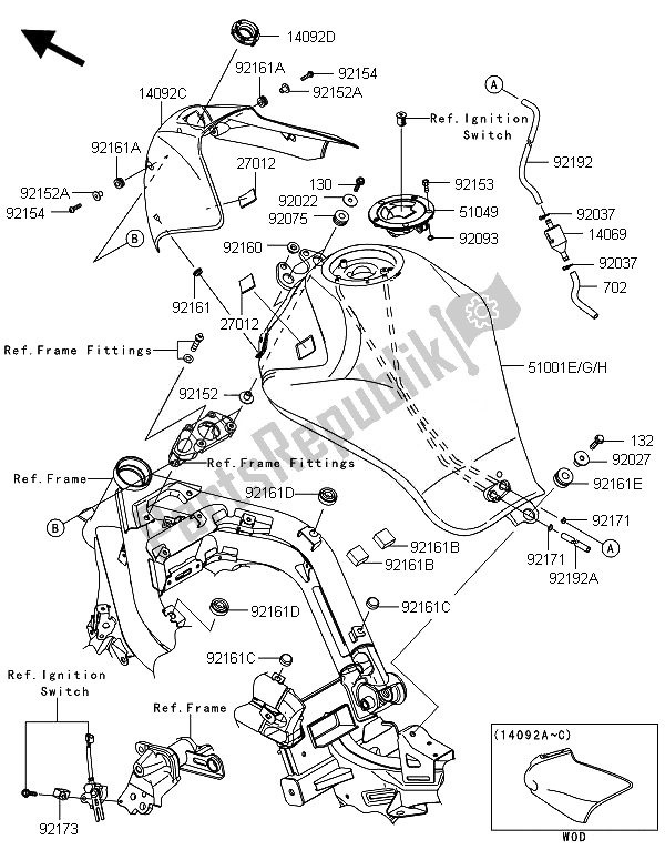 Todas as partes de Tanque De Combustível do Kawasaki ER 6N 650 2014