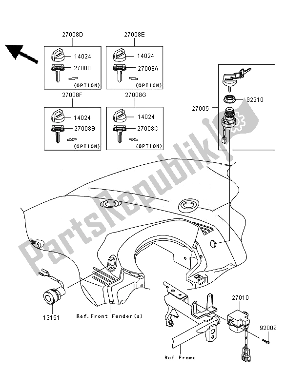 Todas as partes de Chave De Ignição do Kawasaki KVF 650 4X4 2007