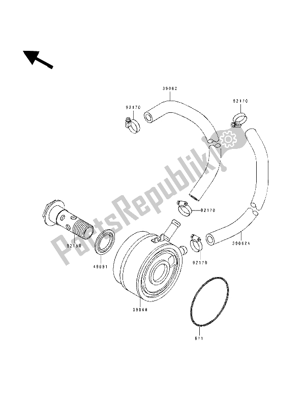 All parts for the Oil Cooler of the Kawasaki ZXR 750 1993