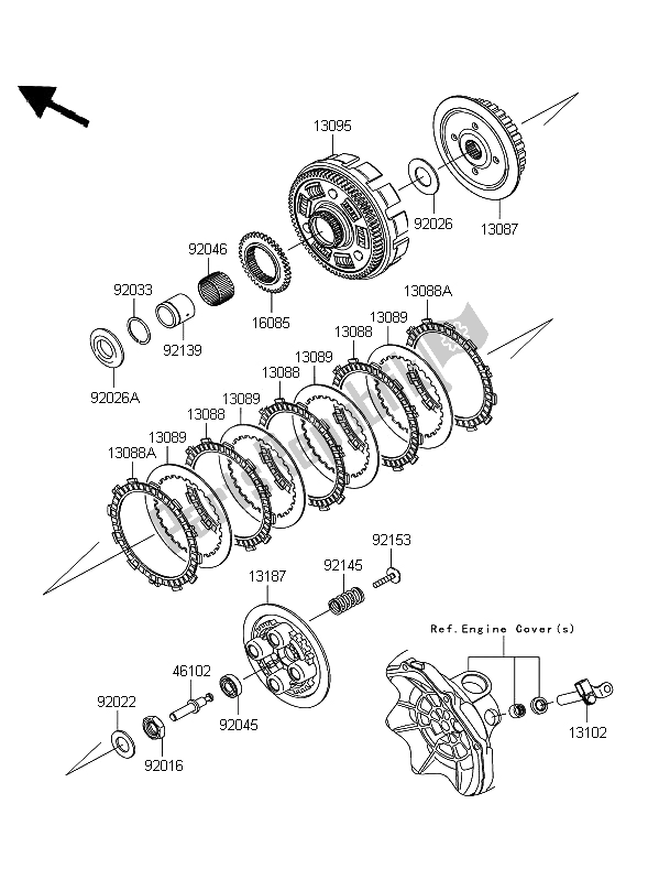 All parts for the Clutch of the Kawasaki Ninja 250R 2008