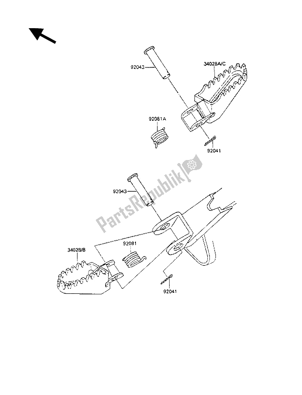Tutte le parti per il Poggiapiedi del Kawasaki KX 80 1990 Tutte le parti per il Poggiapiedi del Kawasaki KX 80 1990