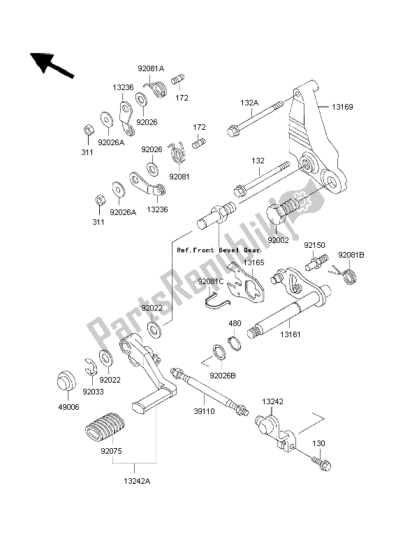 All parts for the Gear Change Mechanism of the Kawasaki 1000 GTR 1998