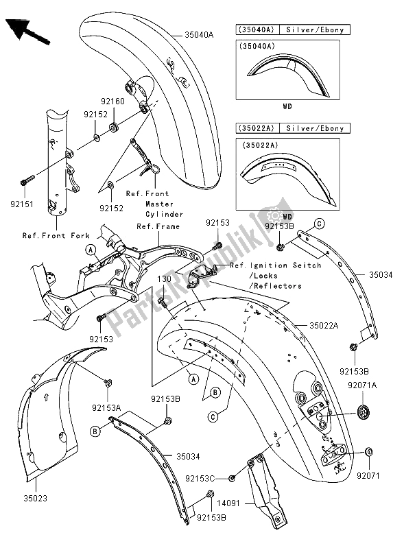 Tutte le parti per il Parabordi del Kawasaki VN 2000 2006