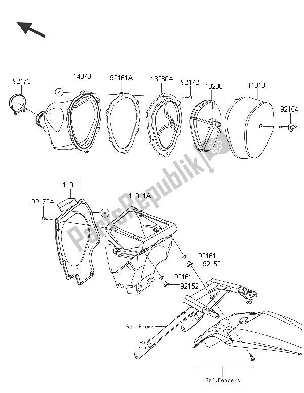 All parts for the Air Cleaner of the Kawasaki KX 450F 2016