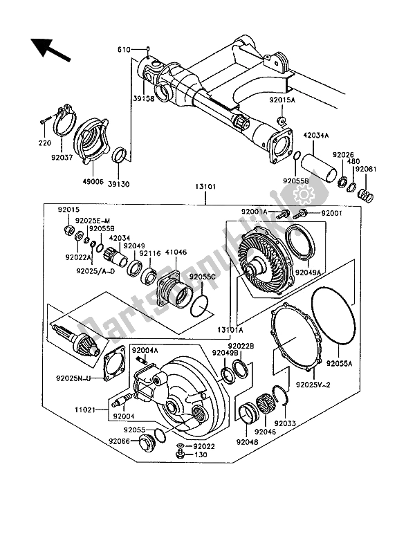 Toutes les pièces pour le Arbre D'entraînement Et Engrenage Final du Kawasaki GT 750 1992