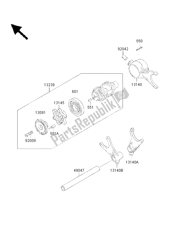 All parts for the Gear Change Drum & Shift Fork of the Kawasaki VN 1500 Drifter 2001