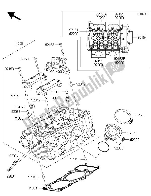 All parts for the Cylinder Head of the Kawasaki ER 6N ABS 650 2015