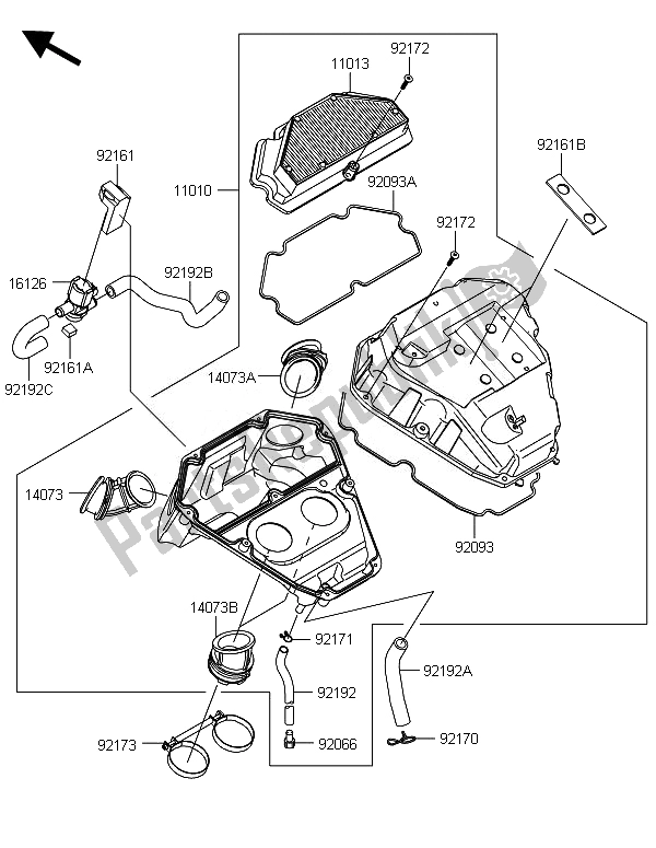 Alle onderdelen voor de Luchtfilter van de Kawasaki ER 6N 650 2014