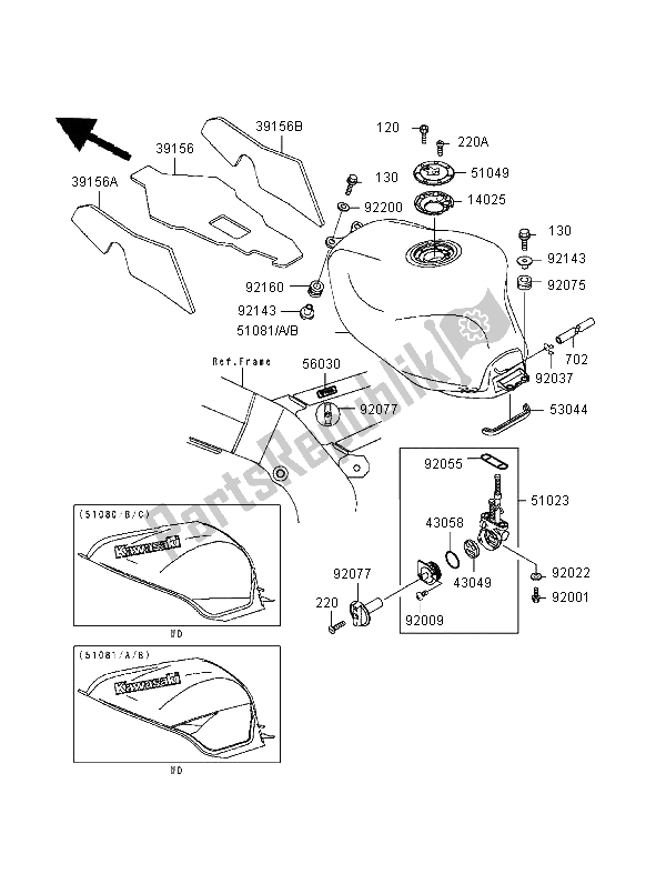 Tutte le parti per il Serbatoio Di Carburante del Kawasaki Ninja ZX 9R 900 1999