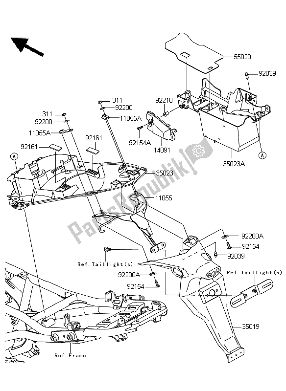 Tutte le parti per il Parafango Posteriore del Kawasaki ER 6N 650 2009