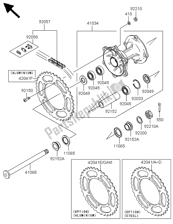 All parts for the Rear Hub of the Kawasaki KX 250F 2008