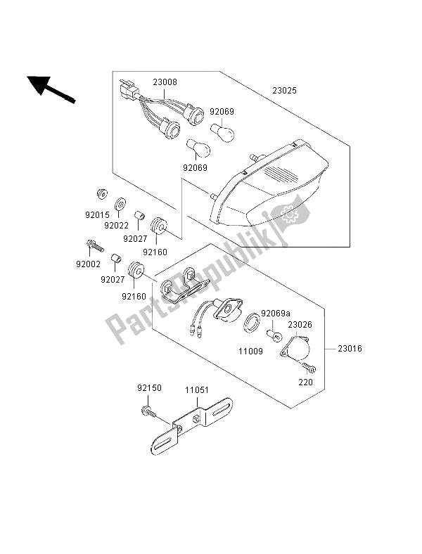 All parts for the Taillight of the Kawasaki Ninja ZX 7R 750 2002