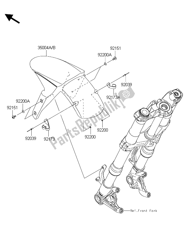 Tutte le parti per il Parafango Anteriore del Kawasaki Z 1000 2015