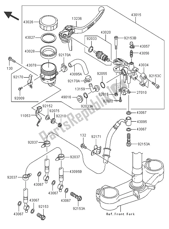 All parts for the Front Master Cylinder of the Kawasaki Ninja ZX 6R 600 2005