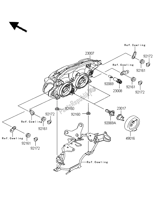 All parts for the Headlight of the Kawasaki Z 750 2011