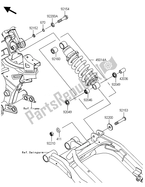 All parts for the Suspension & Shock Absorber of the Kawasaki ER 6F 650 2014