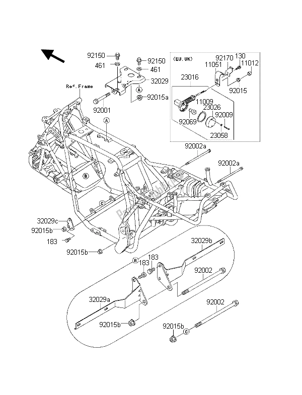 Tutte le parti per il Montaggi Della Struttura del Kawasaki KLF 300 2001