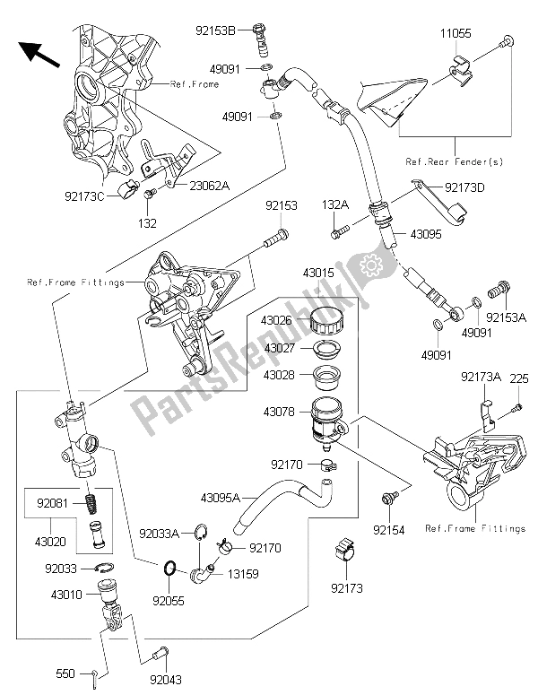 Alle onderdelen voor de Achterste Hoofdcilinder van de Kawasaki Z 1000 SX 2015