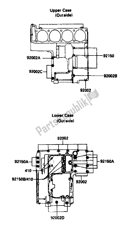 All parts for the Crankcase Bolt Pattern of the Kawasaki ZX 10 1000 1989