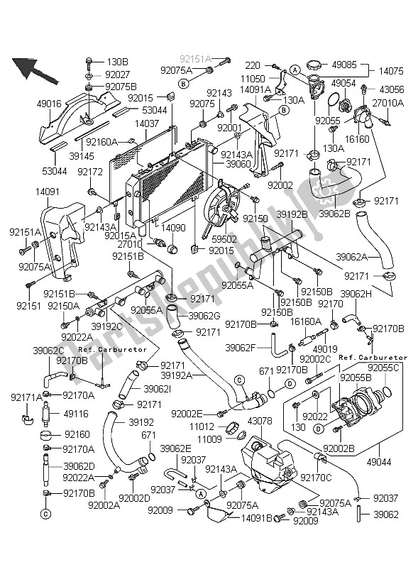 Todas las partes para Radiador de Kawasaki ZRX 1200R 2005