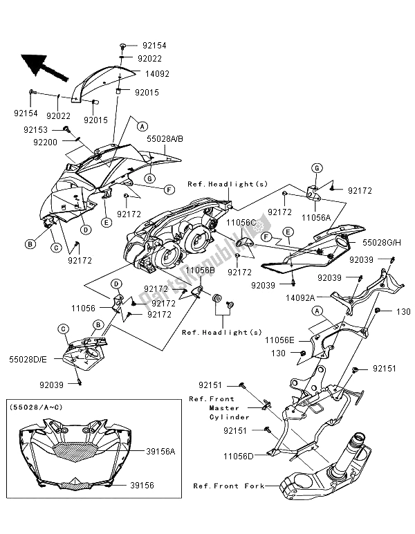 All parts for the Cowling of the Kawasaki Z 750R 2011