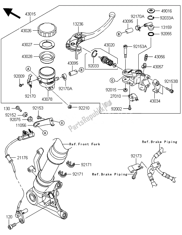 Tutte le parti per il Pompa Freno Anteriore del Kawasaki ZX 1000 SX ABS 2014