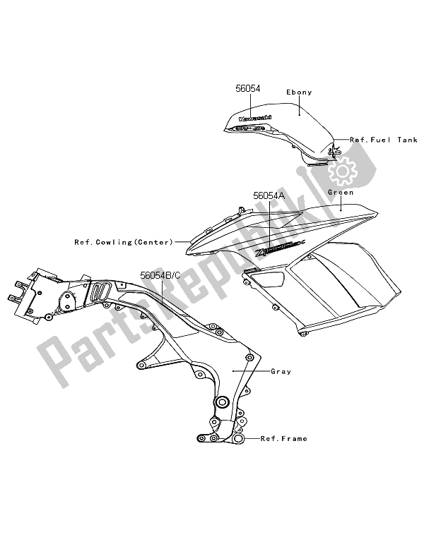 Tutte le parti per il Decalcomanie (verde) del Kawasaki Z 1000 SX 2011