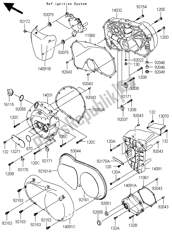 All parts for the Engine Cover of the Kawasaki VN 900 Custom 2012