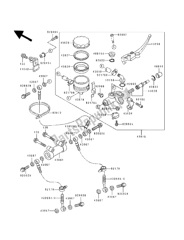 All parts for the Front Master Cylinder of the Kawasaki ZXR 750 1993