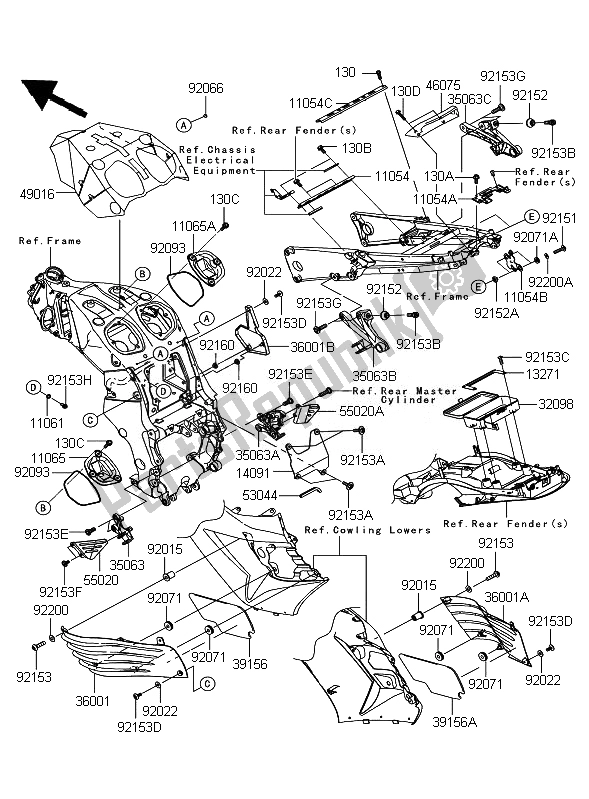 Alle onderdelen voor de Frame Hulpstukken van de Kawasaki ZZR 1400 ABS 2007