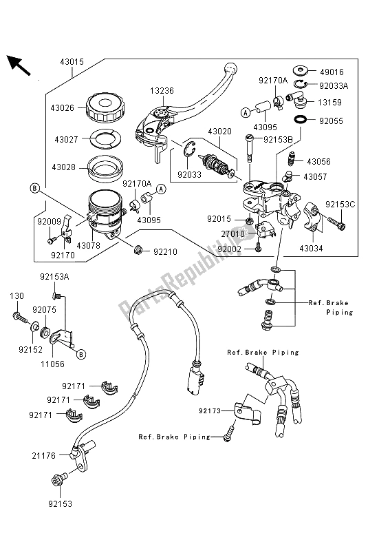 All parts for the Front Master Cylinder of the Kawasaki Ninja ZX 10R ABS 1000 2013