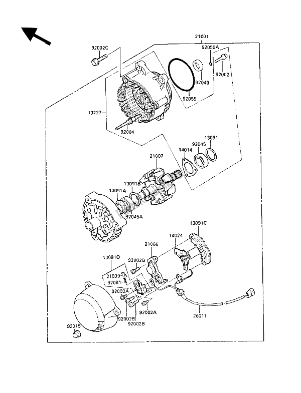 Tutte le parti per il Generatore del Kawasaki ZL 1000 1988