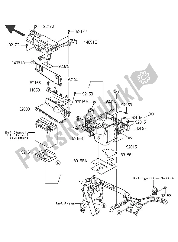 All parts for the Battery Case of the Kawasaki VN 2000 2005