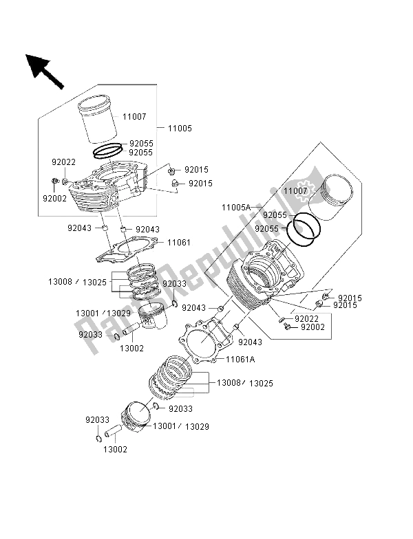 All parts for the Cylinder & Piston of the Kawasaki VN 1500 Classic Tourer FI 2001