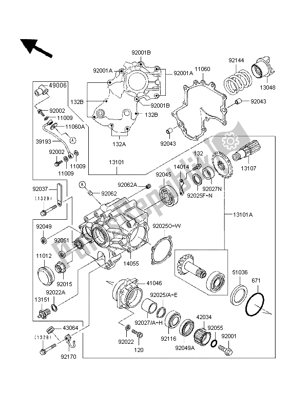 All parts for the Front Bevel Gear of the Kawasaki VN 1500 Classic 1997