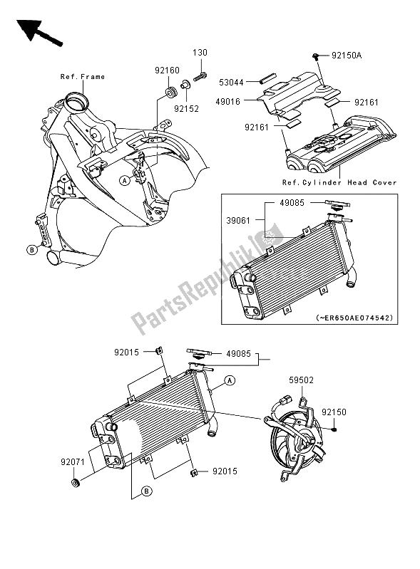 Alle onderdelen voor de Radiator van de Kawasaki ER 6F 650 2006