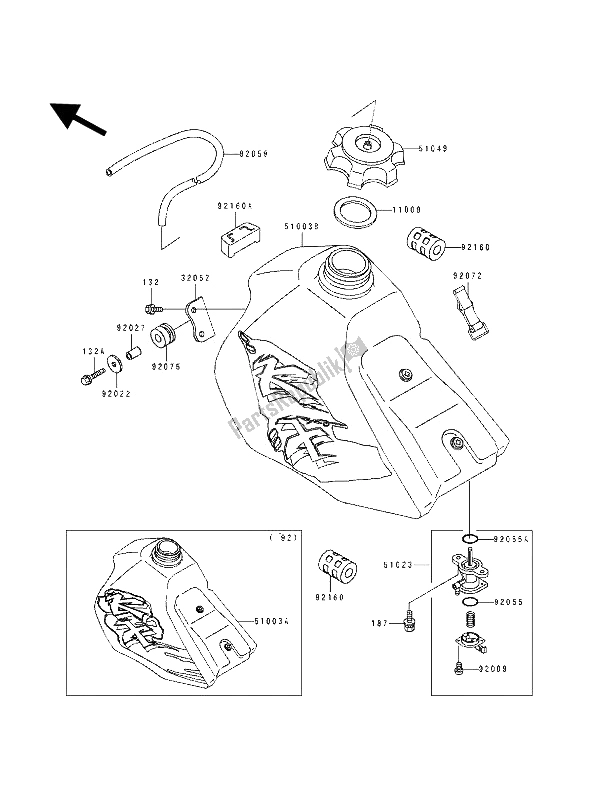 Wszystkie części do Zbiornik Paliwa Kawasaki KX 80 SW LW 1992