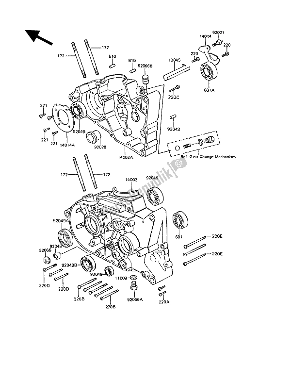 Tutte le parti per il Carter del Kawasaki KE 100 1991