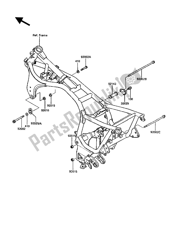Alle onderdelen voor de Frame Hulpstukken van de Kawasaki 1000 GTR 1988