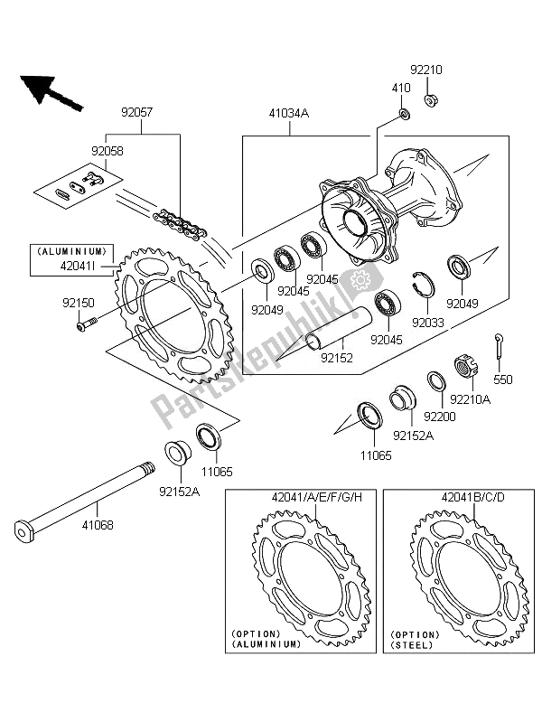 Toutes les pièces pour le Moyeu Arrière du Kawasaki KX 125 2007