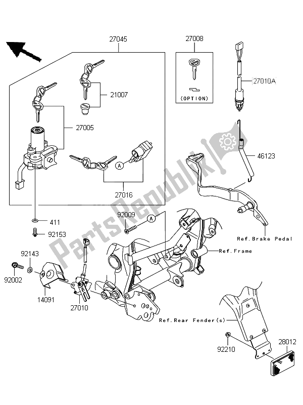 All parts for the Ignition Switch of the Kawasaki D Tracker 125 2012