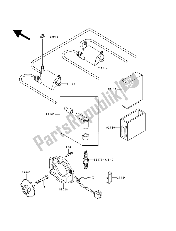 All parts for the Ignition Coil of the Kawasaki Zephyr 750 1992