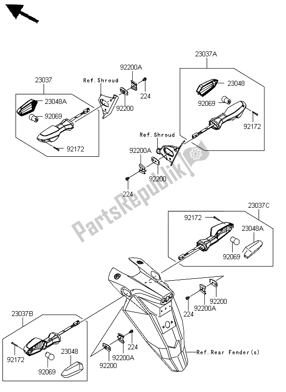 All parts for the Turn Signals of the Kawasaki ER 6N ABS 650 2012